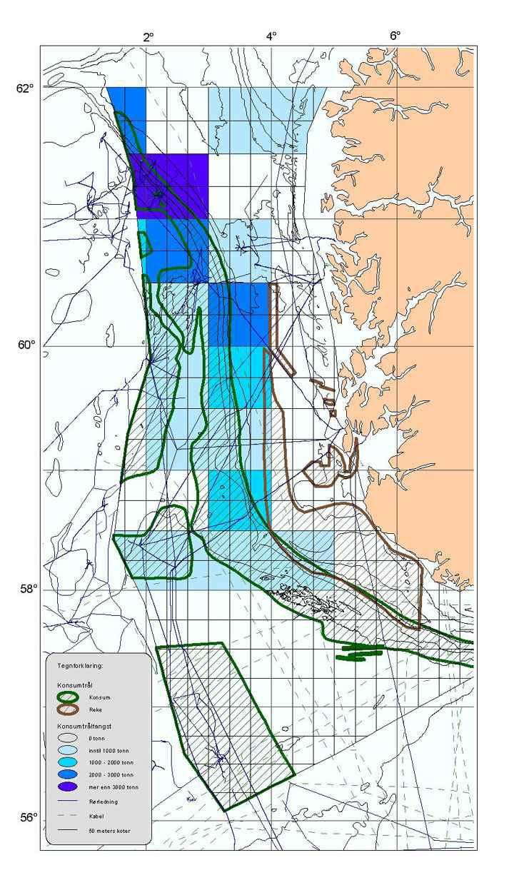 Figur 4-3: Viktige områder i Nordsjøen for konsumtrål- og reketrålfiske (RKU Nordsjøen). 4.11 