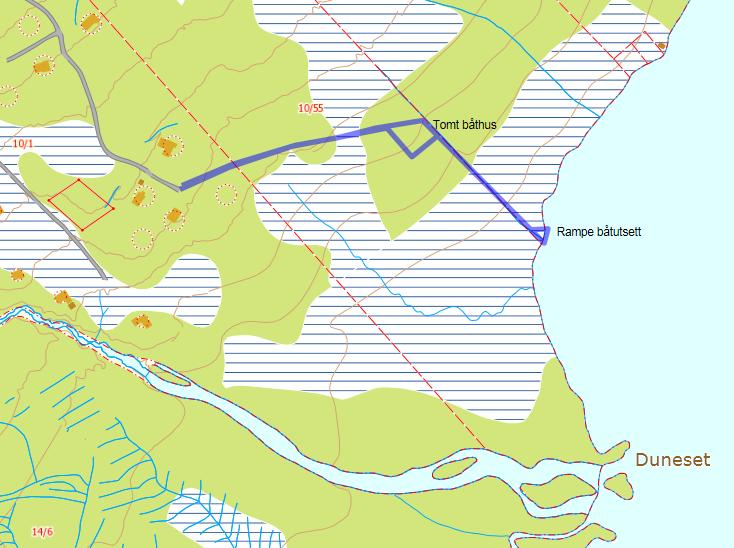 BFN - 6 Båtutsett og båthus, v/duelva, Fosterlågen Innspill fra: Gjemnes kommune Område: Heggem, ved Duelva/Fosterlågen gnr 10 bnr 55 m.fl., ca. 4 daa.