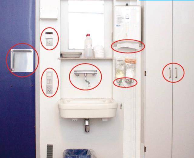 toalett flush-knapp, ringesnor og brytere for lys og