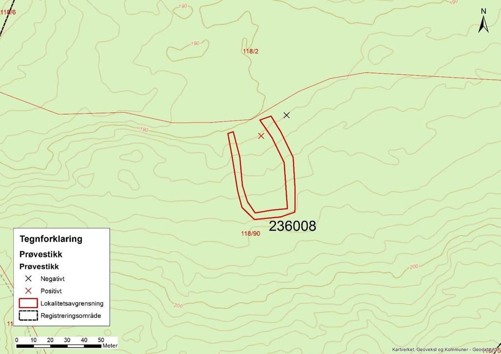 ID236008. Dyrkningsspor fra nyere tid på Krokskogen gbnr. 118/90 Figur 8: Kart over lokalitet ID236008. Lokaliteten består av en inngjerdet dyrkningsflate.