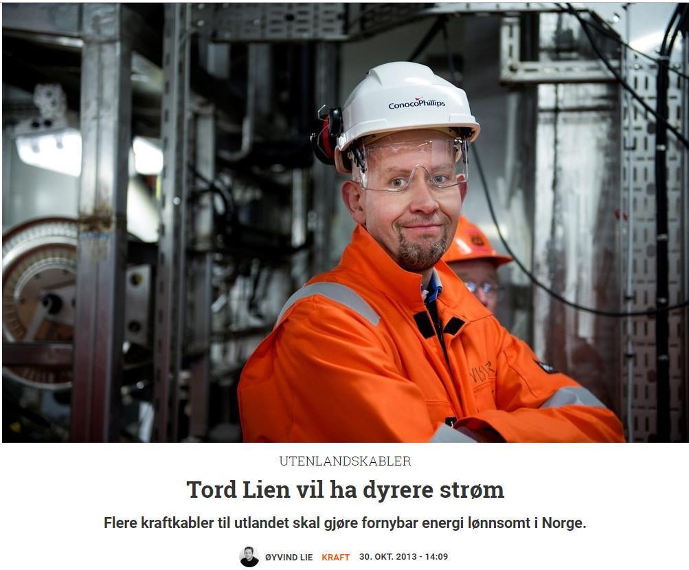 Statleg strategi for vindkraft og straumpris Tidlegare olje- og energiminister Tord Lien Teknisk Ukeblad 30.10.