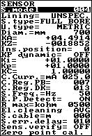 FUNCTIONS MENU 1.1 Sensors model: Enter the first two characters of the serial number of the sensor 1.2 Flow sensor lining material type 1.3 Type of sensor: fullbore or insertion 1.