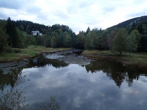 Den eneste plassen det er veg over elva er ved utløpet i sjøen der elva renner under Røytvollveien.