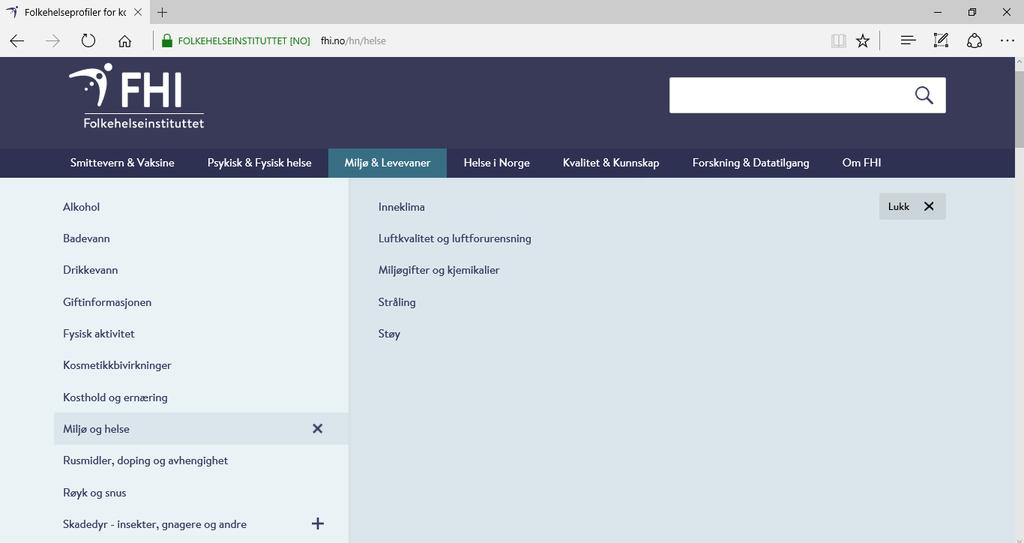 Fagstoff om miljø og helse på FHIs