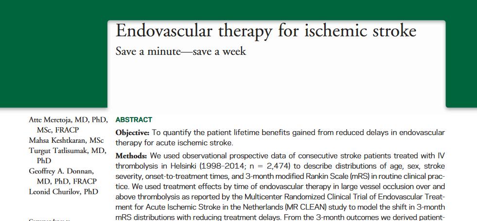 Thrombectomy: Save a minute save a week 4 minutes 1 month 26 minutes - ½