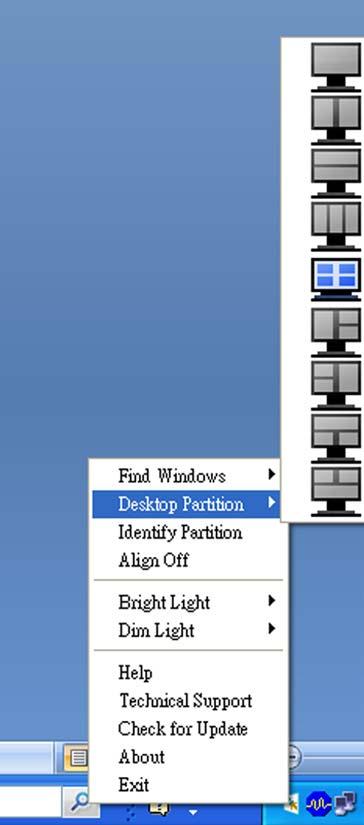 3. Bildeoptimalisering Venstreklikkmeny Venstreklikk på ikonet Desktop Partition (Skrivebordspartisjon) for å sende det aktive vinduet raskt til en partisjon uten å dra og slippe det.