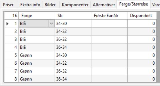 (Har ikke varen din forskjellige EAN-nummer for farge/størrelse må du la EAN-feltene stå tomme.