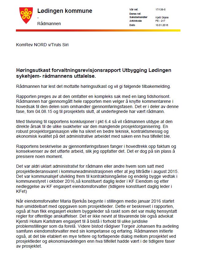8 HØRING Revisor mottok høringsuttalelse fra Lødingen kommune i henhold til frist