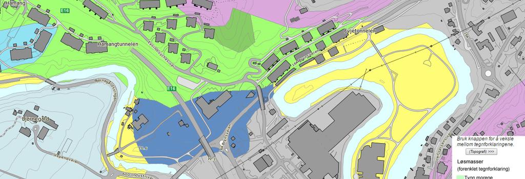 Kvartærgeologi Hele området ligger under marin grense. Løsmassekart fra NGU er vist i figur 4. Kartet gir en indikasjon på hvilke type løsmasser som kan forventes i øvre løsmasselag.