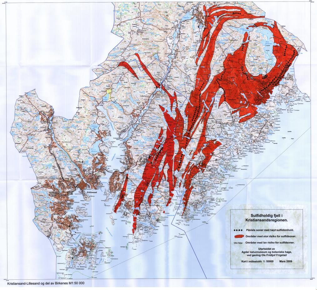 Aktsomhetskart «Sulfidholdige bergarter i Kristiansandsregionen» (Ole Fritjof