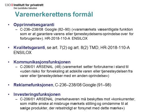 sammenheng. Det kan vises på flere måter, disposisjonen bør ikke være avgjørende. Det bør ikke kreves at studentene er innom alle dommene som er vist til i forelesningsfoilene. 3.