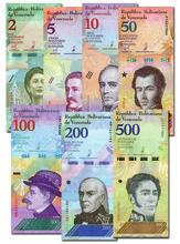 : 67523 Sett med 8 sedler, 2-500 bolivares 2018, kv.