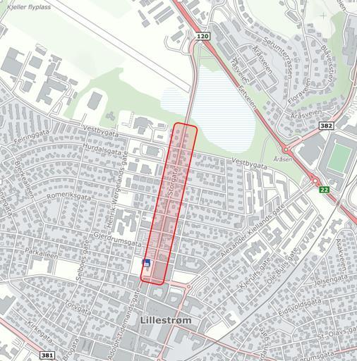 Fv. 120 Storgata Lillestrøm Parsell Parkalléen - Vestbygata Lengde ca. 700m, ådt ca.