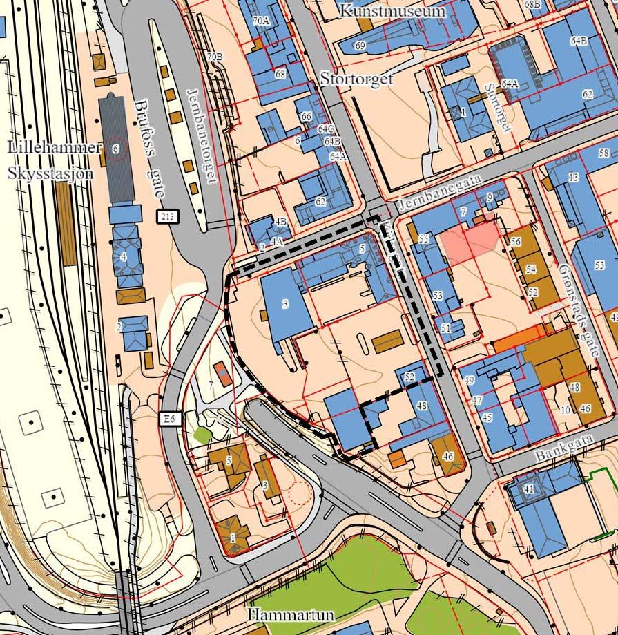 2 Planområdet Planområdet markert med sort stiplet strek Planområdet består av følgende eiendommer: gnr. 200/bnr. 167 og 218: Breiseth hotell, bnr. 203: Uno X og nedlagt kiosk, bnr.