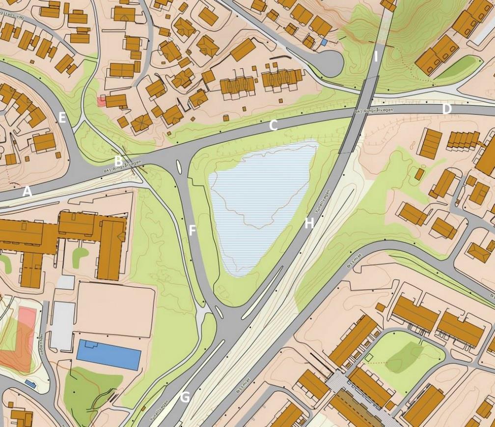 STØYUTREDNING 9 4. BEREGNINGSMETODE OG GRUNNLAG 4.1 Trafikkdata og nøkkeltall Trafikktall og hastighet for vegene er beregnet av trafikkrådgiver i Rambøll for utbyggingsalternativet.