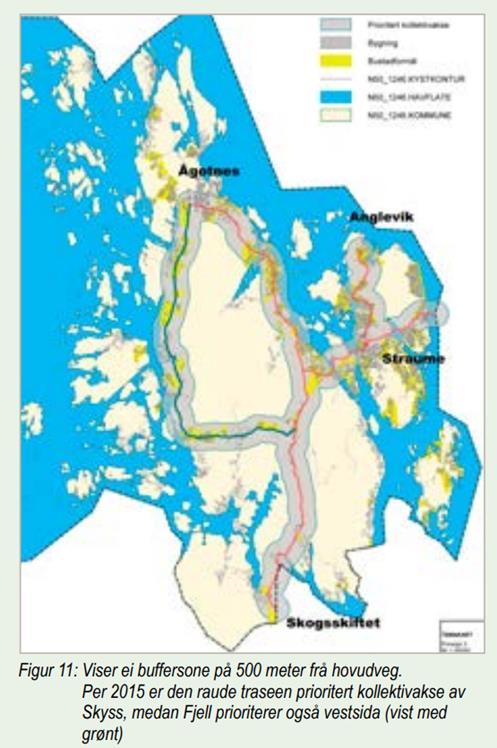 (planar) langs kollektivaksane, særskilt langs aksen Kolltveit-Ågotnes og i randsonene rundt sentrumsområda, vil kommunen kunna legga til rette for at bærekraftige lokalsamfunn kan utviklast.