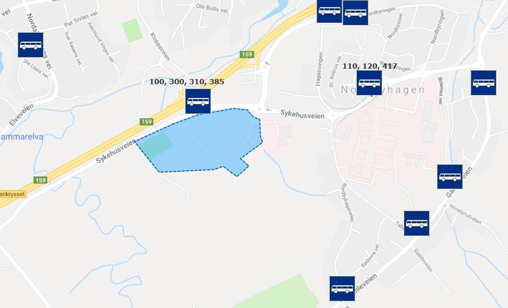 Det består i hovedsak av buss, men Fjellhamar stasjon ligger også i gangavstand.