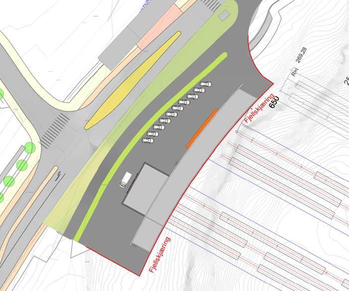 Figur 2: Service-bygg i dagsonen 2. Topografi og grunnforhold 2.1. Løvstakken Dette avsnittet tar for seg grunnforhold og topografi ved Løvstakken.