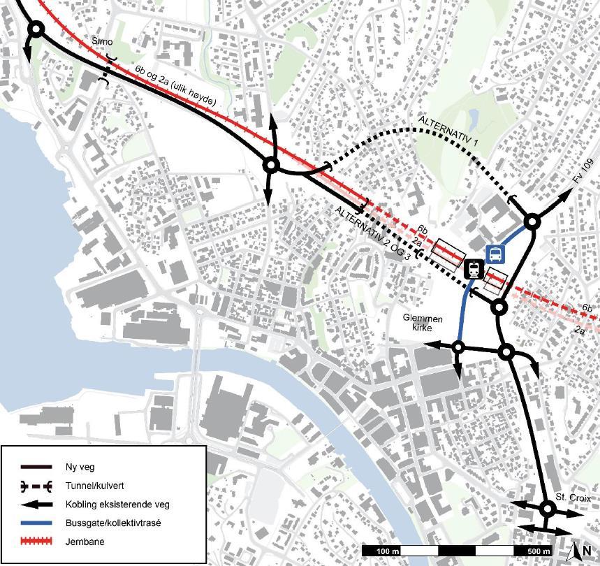 For flere illustrasjoner av alternativene, vises det til planbeskrivelsen (vedlegg 1) og illustrasjonsheftet (vedlegg 5).