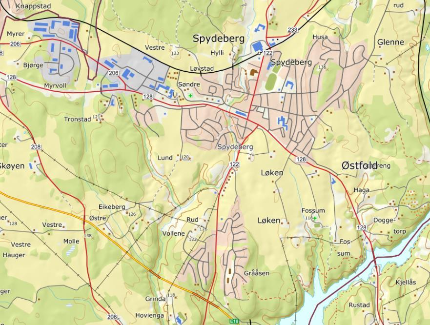 3 BELIGGENHET Området ligger ved Myrakrysset, i Spydeberg kommune, Østfold. Figur 1: Beliggenhet 4 GRUNNFORHOLD 4.