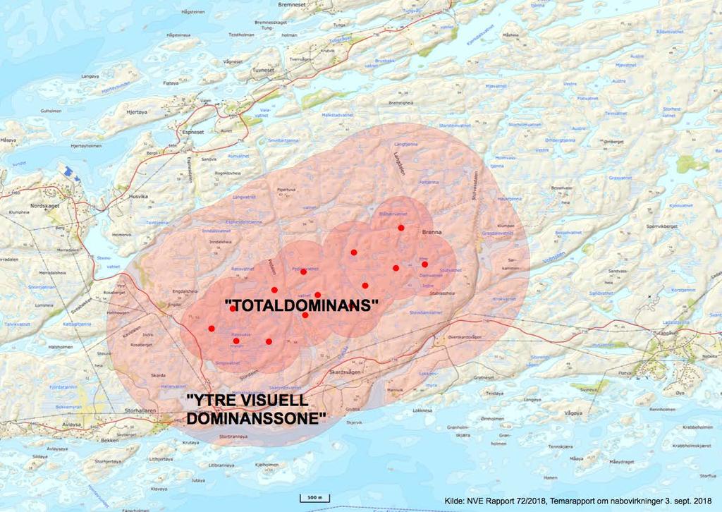 VINDKRAFTVERK - FRØYA - VISUELL EFFEKT OG DOMINANS 3x TURBINHØYDEN - "TOTALDOMINANS" 8-10x TRURBINHØYDEN - "YTRE