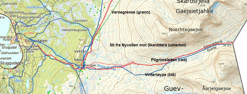 Når det gjelder Væktarhaugan og stien oppover mot Skarddøra er terrenget mer robust og vil trolig tåle sykling.