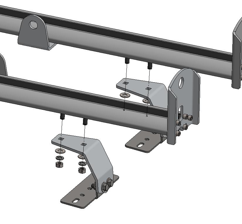 1.2.2 Install the feet on the Front, and Rear Crossbars. HARDWARE USED hand-tighten the nuts. Carriage bolts are already on the crossbars.