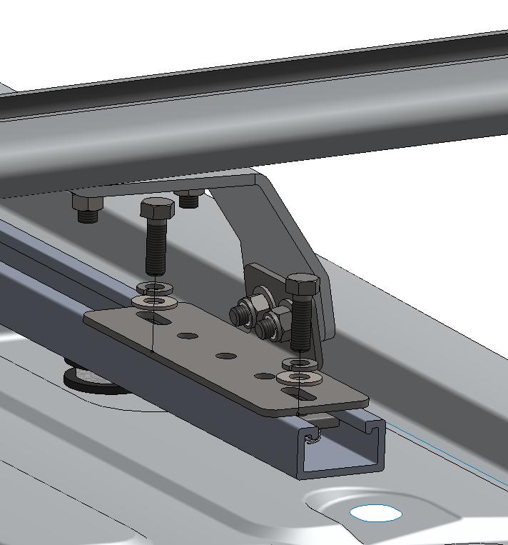 2.2.2 Make sure the crossbars are parallel to each other at the desired distance apart, then attach all the C feet to the mounting tracks.