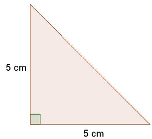 Oppgåve 7 I den rettvinkla trekanten er dei to katetane 5 cm. a) Vis at lengda av hypotenusen må vere mellom 7 cm og 8 cm.