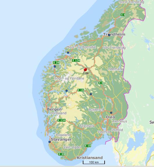 Lom: Oppland 1945 km2 2 270 innbyggjarar (2019)