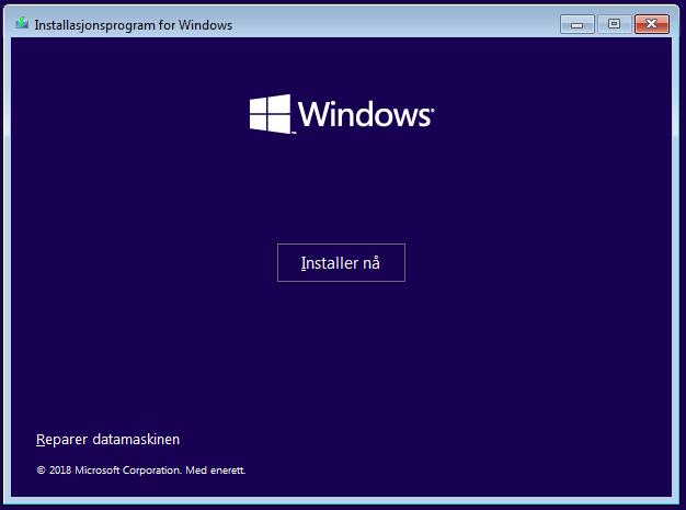 Nå starter installasjonen av Windows.