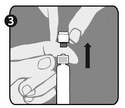 Denne nålen er den lengste av de to nålene. Trinn 2: Med den ene hånden tar du godt tak i sprøyten (E) i den hvite holderingen med riller (D).