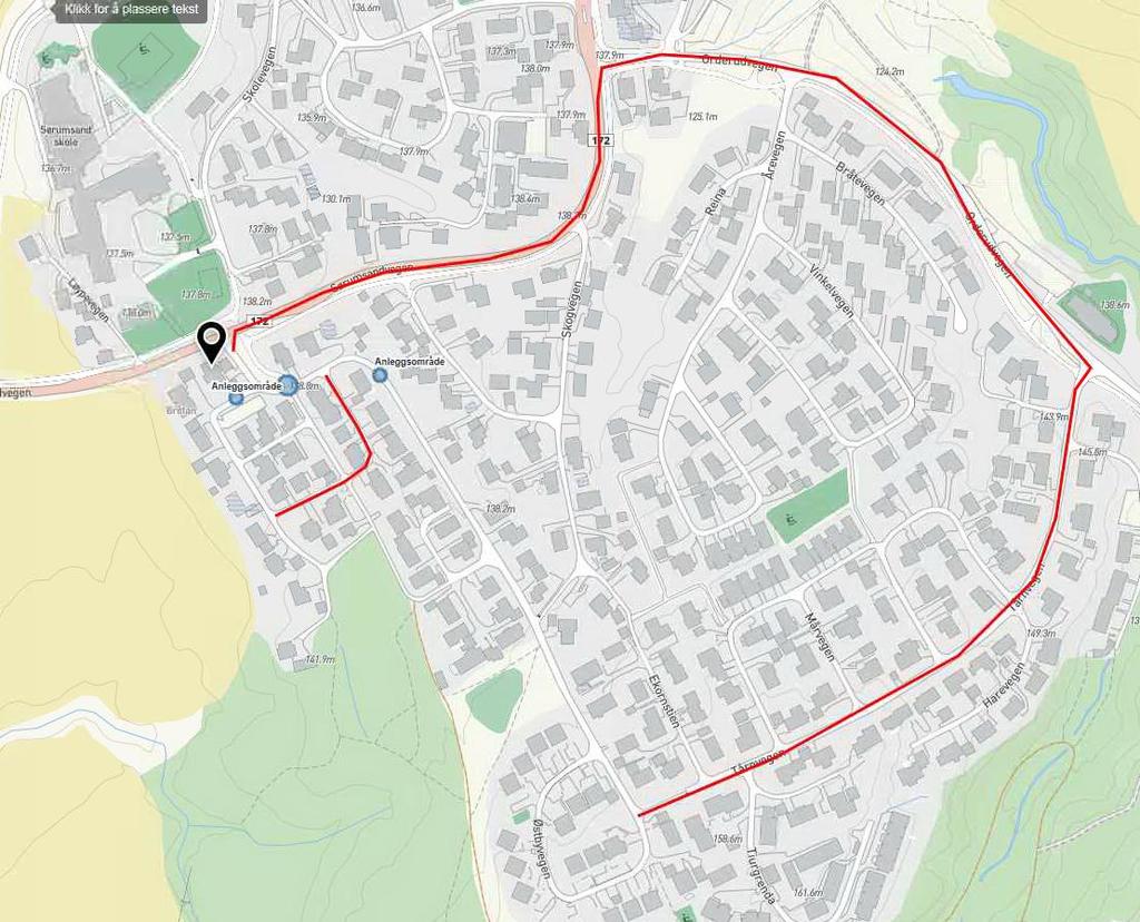 Legger ved kart som viser alternativ vei for kjøring til Østby feltet for de dager der innkjøring via Østbyvegen, Jensrudvegen ikke er mulig.