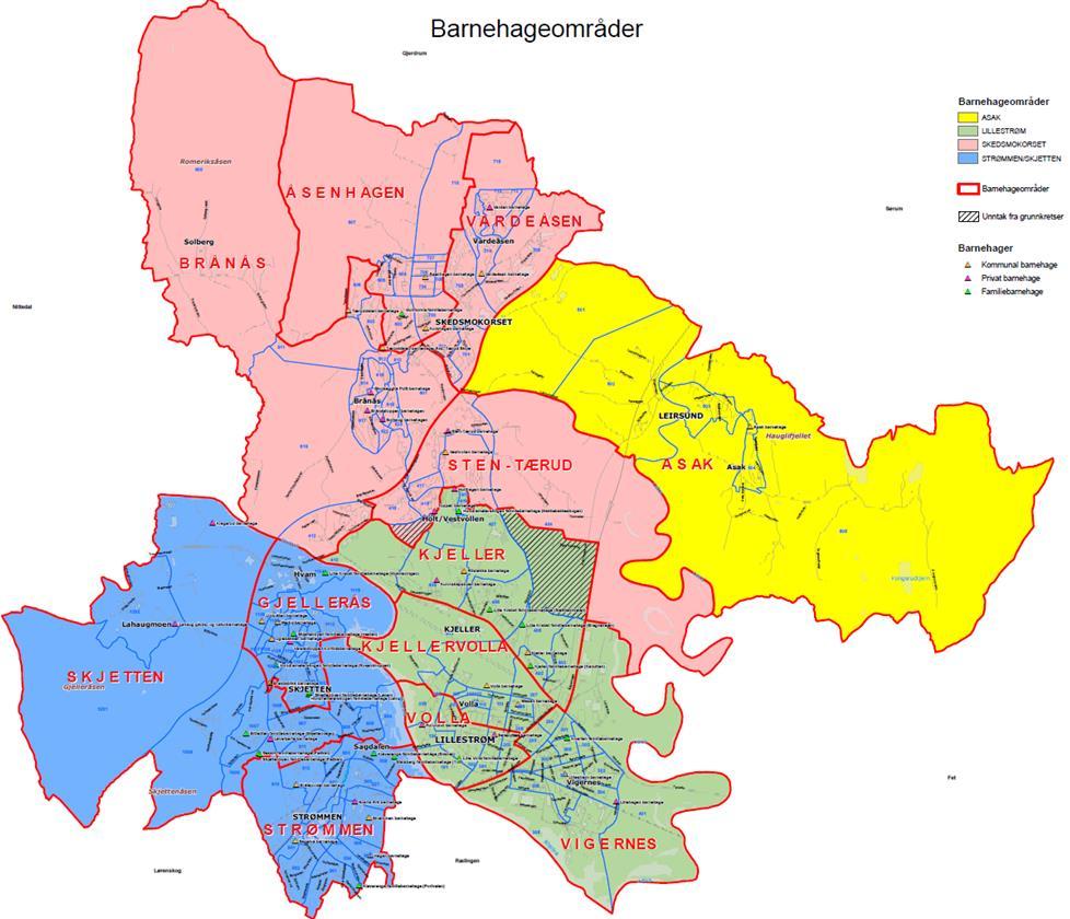 Kart områder - jf. vedlegg 5.1 Barnehageåret starter i august basert på søknader med frist til hovedopptaket 1. mars hvert år.
