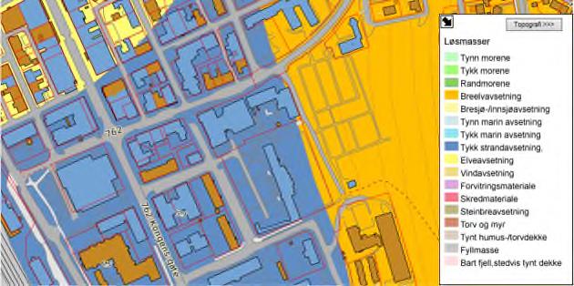 Løsmasseforhold Løsmassekart fra Norges Geologiske undersøkelse, se figur 3, viser at løsmassene på tomta består av breelvavsetninger.