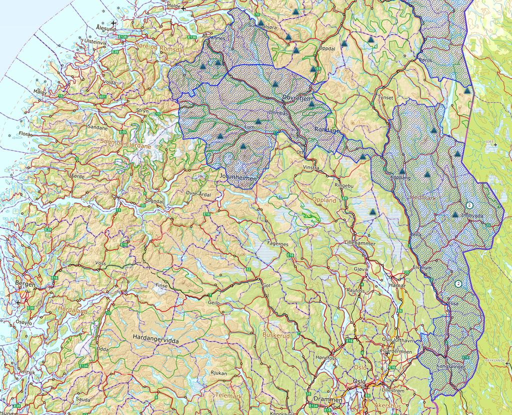 Sak 11/2019 Lisensfelling av jerv i 2019/2020 Side 4 av 6 Figur 1. Påviste ynglinger av jerv i Sør-Norge i 2019. Skraverte områder angir yngleområdene vedtatt av de regionale rovviltnemndene.