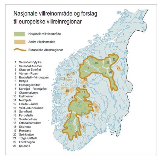 Regionale planer for villreinfjella Omfatter fjellområder som er svært viktige for villreinen i Norge. Villreinen er en nasjonale ansvarsart og regnet som truet på den globale rødlista.