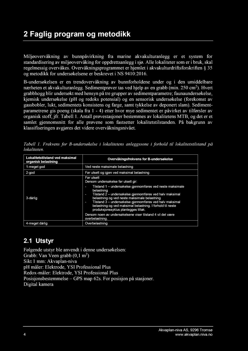 2 Faglig program og metodikk Miljøovervåkning av bunnpåvirkning fra marine akvakulturanlegg er et system for standardisering av miljøovervåking for oppdrettsanlegg i sjø.