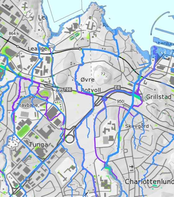VANN- OG AVLØPSLØSNINGER 5/14 3.2 Flomveger Trondheim kommune har utarbeidet egne aktsomhetskart for flomfare og havstigning.