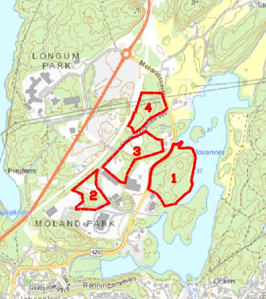 Fig. 1. Oversiktskart, med områdene som skal planlegges markert med rød stiplet linje. 3. Formålet med planen.