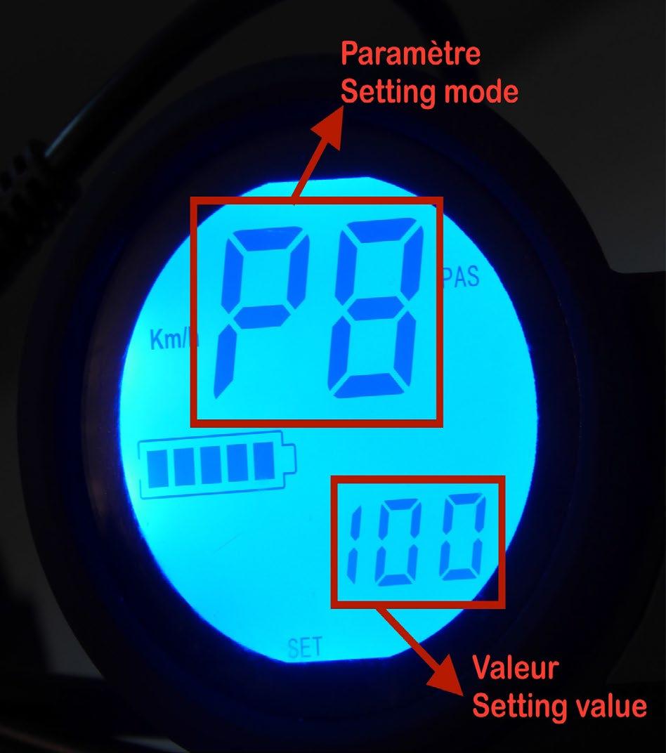 Trykk power for å forandre tallet - mode øker tallet, power senker tallet. Vent et par sekunder for å komme tilbake til hovedmenyen.