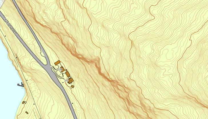 5 Vurdering av skredfare Figur 3: Utklipp fra berggrunnskart, NGU. Gul: Bergarten i området er en Feltspatisk sandstein. Kilde www.ngu.