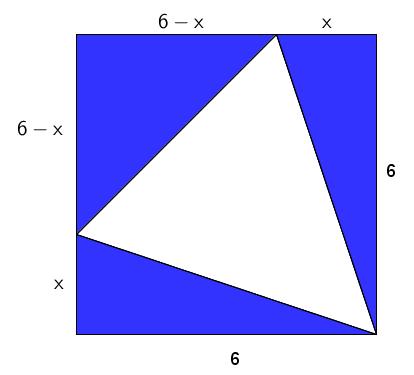 I oppgåva står det at kvar av dei blå trekantane har like stort areal.