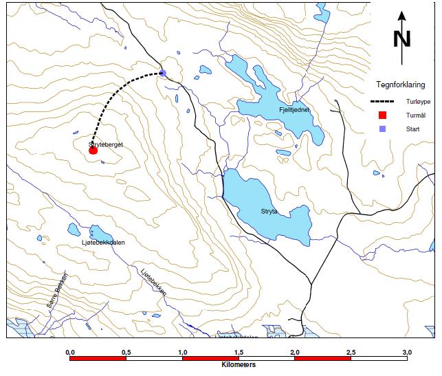 4. Stryteberget (1310 moh) Ta av FV 51 i Skammestein. Følg Vinstervegen 1,5 km til bom. Bombillett kr 40. Følg Vinstervegen vidare i 10 km.