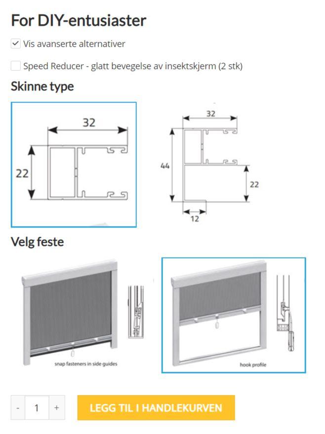 side 6 / 9 Høyde = (A + B + C) / 3 + 49 mm (kassett) + 22 mm (krokprofil) Størrelsen på myggnettet = 1065 x 1250 mm Størrelsen med krokskinne = 1065 x 1272 mm I.