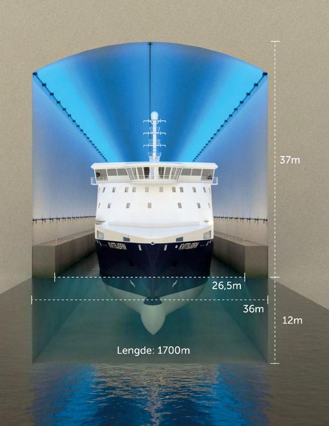 Fakta om Stad skipstunnel Stad skipstunnel vil bli verdens første skipstunnel. Tunnelen kan ta skip i overkant av 16 000 bruttotonn, og er dimensjonert etter hurtigruteskipet MS Midnatsol.