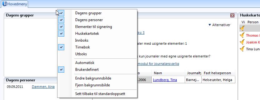 3.2. Endre utseendet på hovedmenyen Programmet blir levert med et standard utseende på hovedmenyen. Men du kan selv fritt velge hvilke vinduer som skal vises på skjermen.