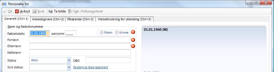 5. REGISTRERE EN PASIENT I SYSTEMET 5.1. Opprette journal hurtigregistrering Begynn med et søk for å sjekke om pasienten har journal ved ditt legekontor. 1.