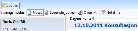 kun tekst. 6.3. Journal 1. Hent opp en pasientjournal (hent pasient) 2 Du kommer nå inn i journalen.