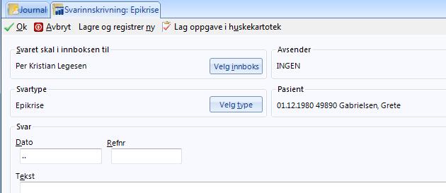 4. Velg innboks til brukeren som skal signere inn korrespondansen 5. I feltet Dato trykker du k for kalender og velger riktig dato for epikrisen (vanligvis noen dager tidligere).